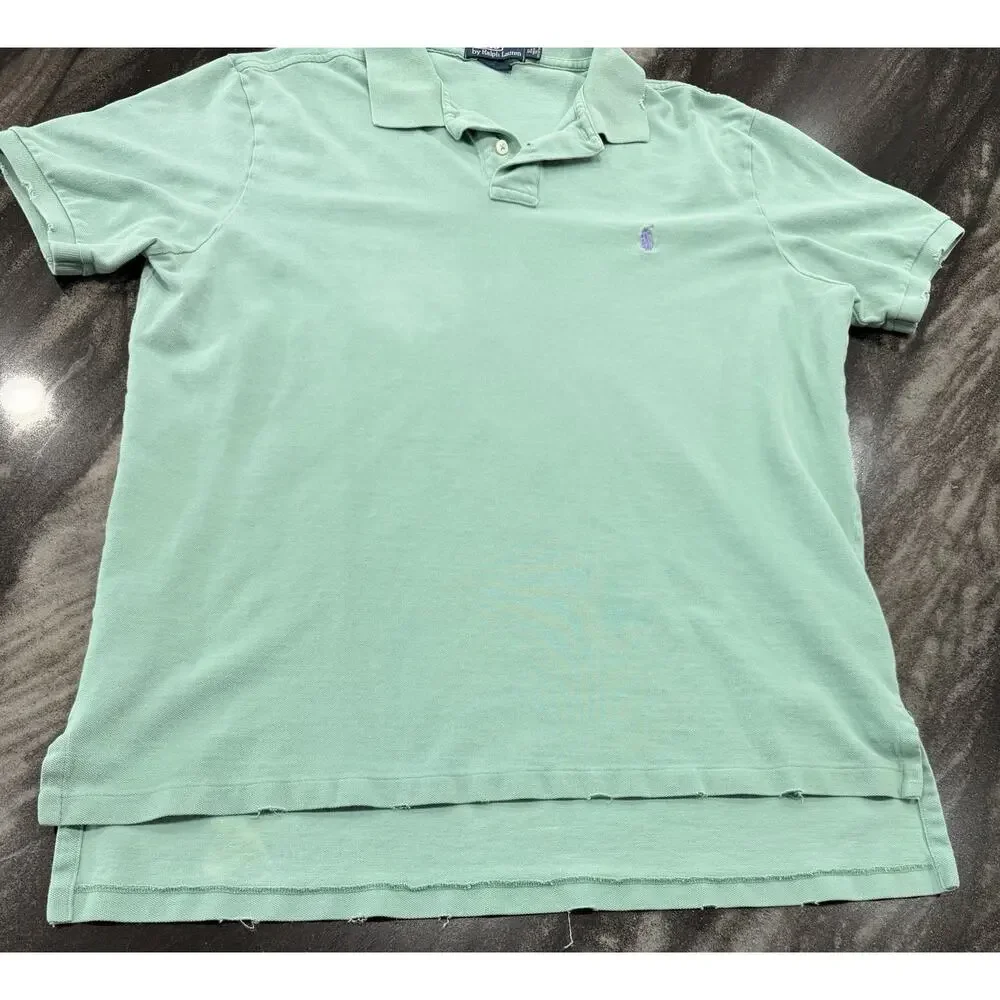 Vintage Polo Ralph Lauren Mens XL Mint Green Polo Shirt Distressed Purple Pony